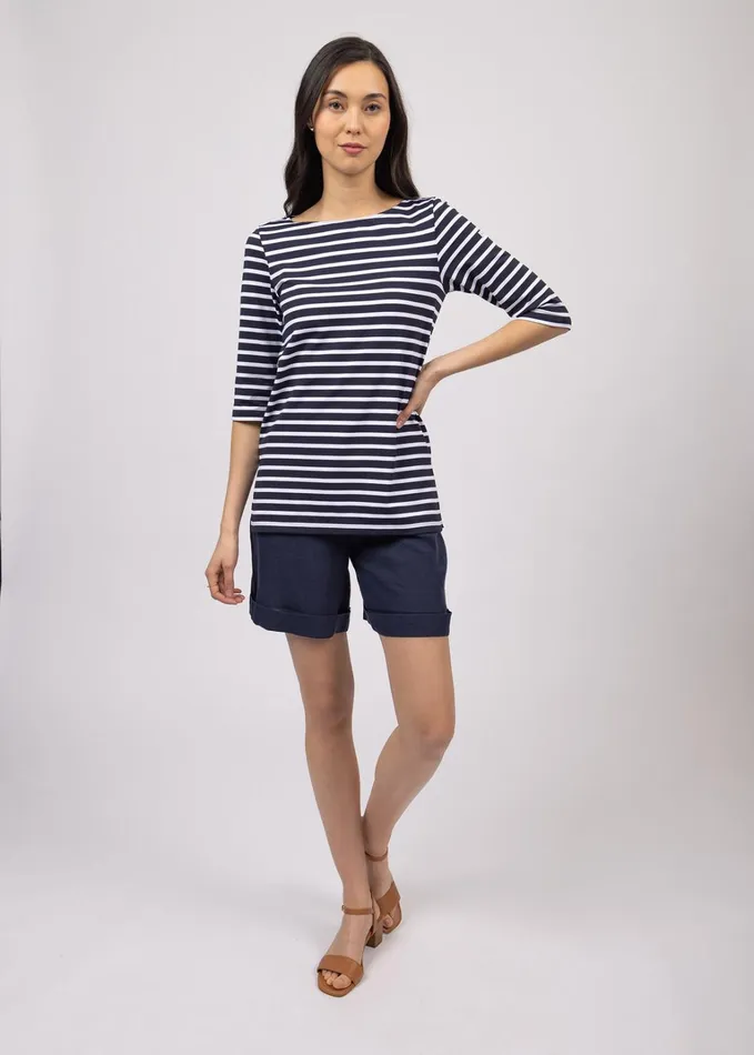 Phare Boat Neck Striped Tunic With Slits Stretch Fabric With Uv Protection Navywhite Women Saint James Breton Striped Shirts