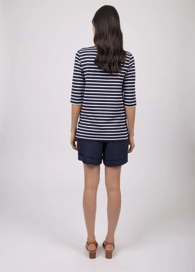 Phare Boat Neck Striped Tunic With Slits Stretch Fabric With Uv Protection Navywhite Women Saint James Breton Striped Shirts