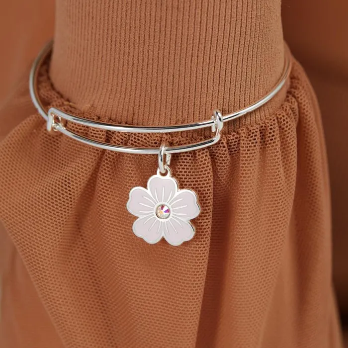 Pink Pansy And Crystal Charm Bangle Bracelet Silver Women Alex And Ani Love
