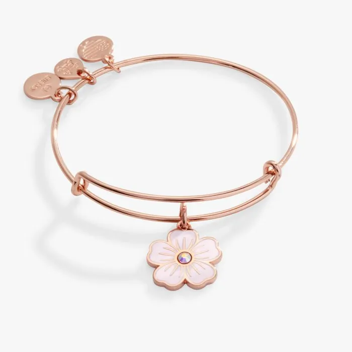 Pink Pansy And Crystal Charm Bangle Bracelet Silver Women Alex And Ani Love