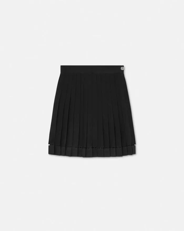 Pleated Silk Georgette Mini Skirt Black Women Versace Skirts