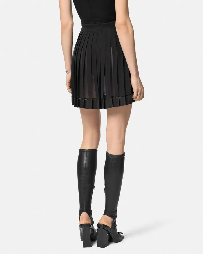 Pleated Silk Georgette Mini Skirt Black Women Versace Skirts