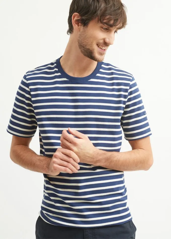 Plouider Breton TShirt Crew Neck 100 Cotton Navyecru Men Saint James Breton Striped Shirts