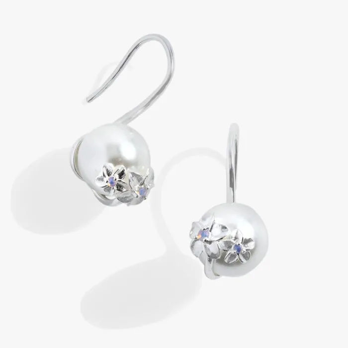 Plumeria Drop Pearl Earrings Silver Women Alex And Ani Earrings