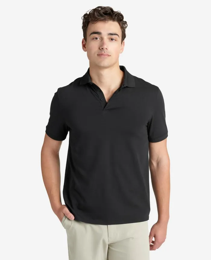 Polos and TShirts Men Kenneth Cole Solid Button Placket Polo Black Polos and TShirts Men Kenneth Cole Solid Button Placket Polo Black