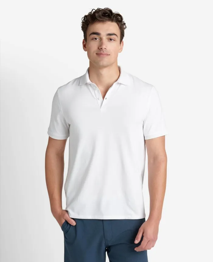 Polos and TShirts Men Kenneth Cole Solid Button Placket Polo White Polos and TShirts Men Kenneth Cole Solid Button Placket Polo White