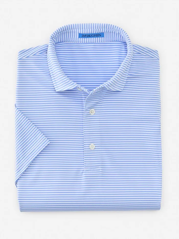 Polos Men JMcLaughlin Peak Performance Polo In Stripe Whitelight Blue
