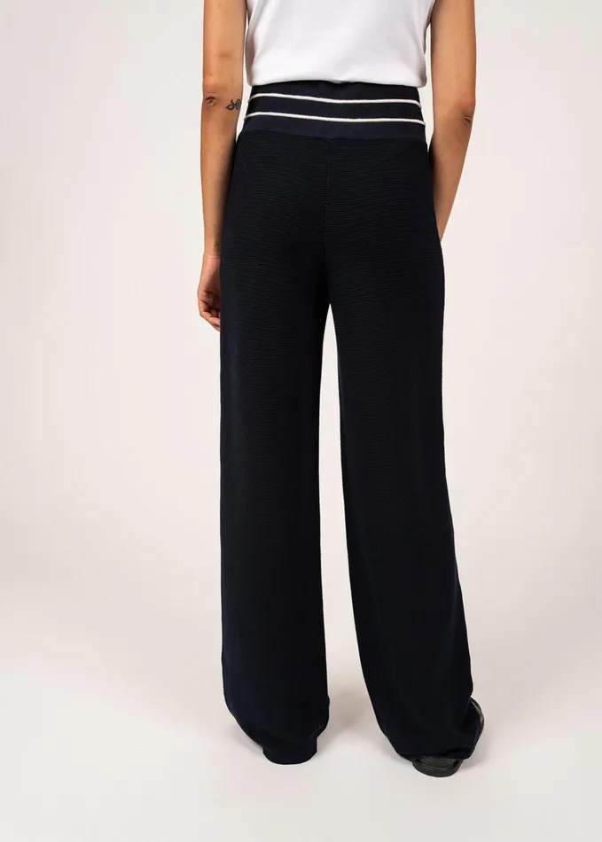 Ponton Wide Knit Pants By Isabelle Ballu 100 Cotton Navyivory Women Saint James Dresses Skirts and Pants