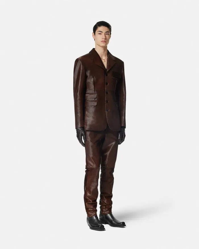 PonyEffect Leather Pants Brown Men Versace Blazers and Suits