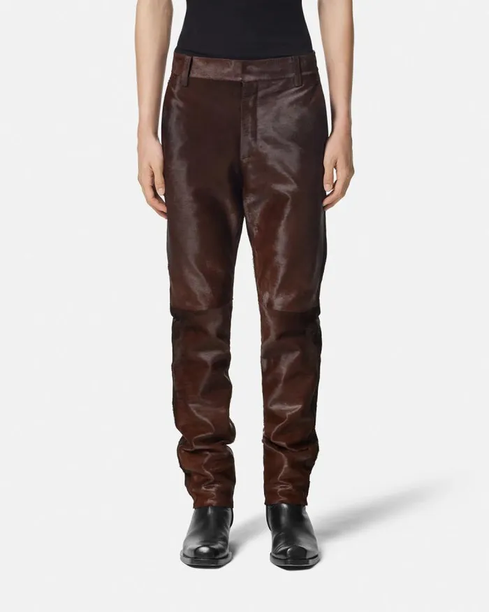 PonyEffect Leather Pants Brown Men Versace Blazers and Suits