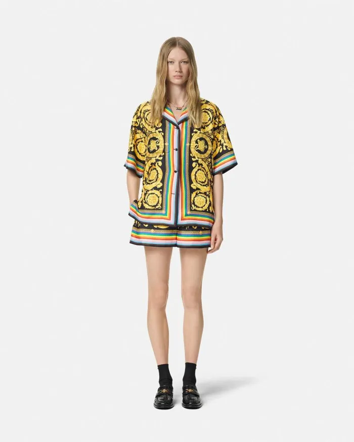 Pride Barocco Silk Boxer Short Blackprint Women Versace Pants and Shorts