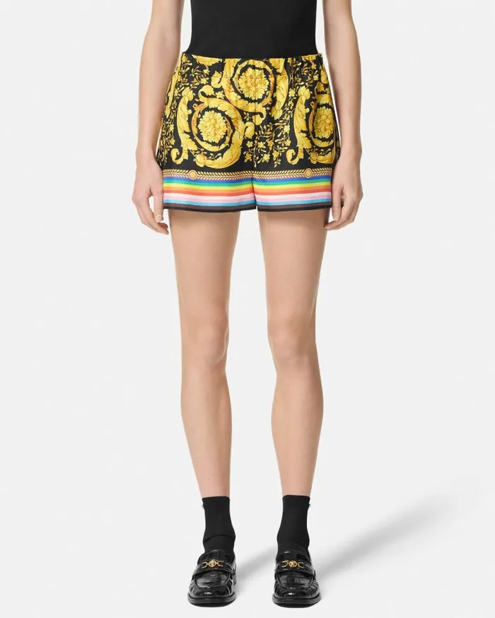 Pride Barocco Silk Boxer Short Blackprint Women Versace Pants and Shorts