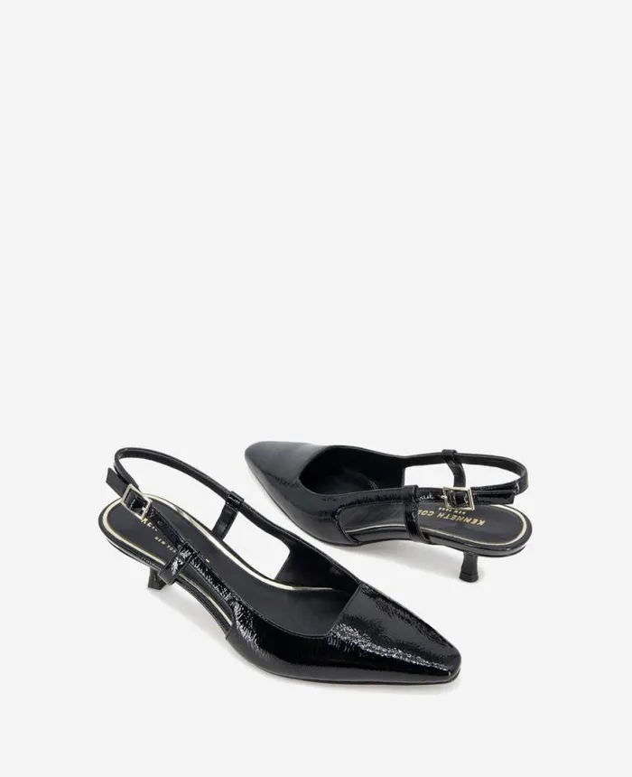 Pumps and Heels Women Kenneth Cole Martha Slingback Heel Black Crinkle Patent