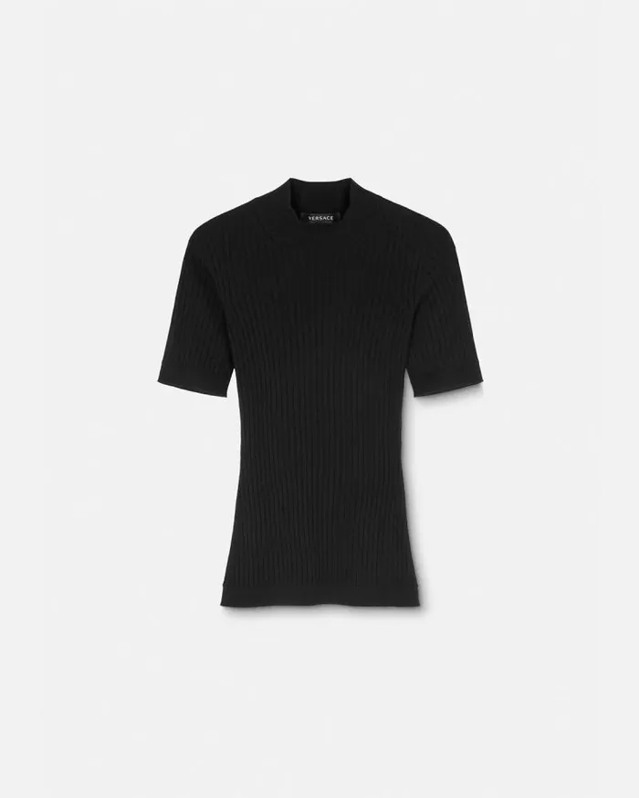 Ribbed Knit TShirt Black Women Versace Knitwear