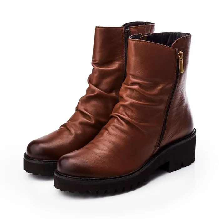 Riding And Flat Boots Women Moda In Pelle Calandra Tan Leather