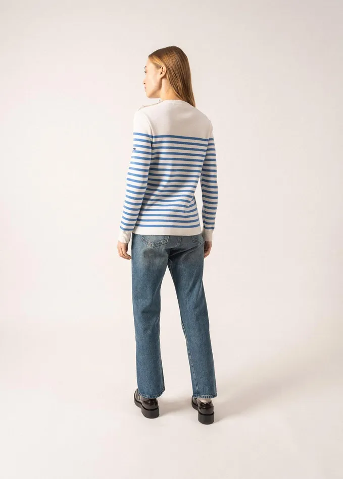 Rochefort Breton Sweater With Button Shoulder 100 Comfort Wool Ivoryoxygenblue Women Saint James Breton Sweaters