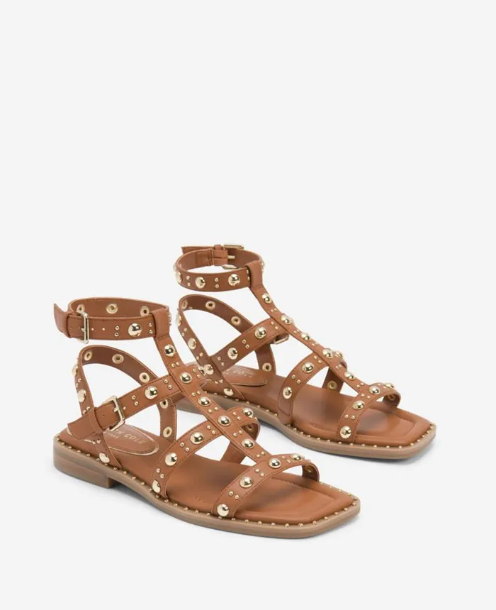 Sandals and Wedges Women Kenneth Cole Ruby Studded Gladiator Flat Sandal Cognac Sandals and Wedges Women Kenneth Cole Ruby Studded Gladiator Flat Sandal Cognac