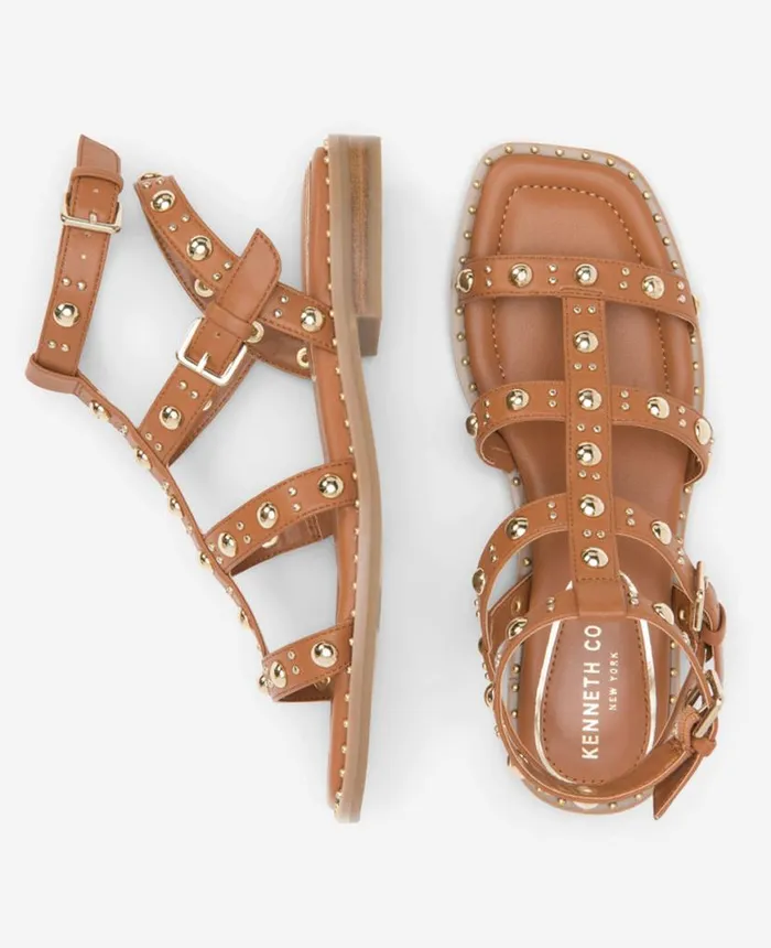 Sandals and Wedges Women Kenneth Cole Ruby Studded Gladiator Flat Sandal Cognac Sandals and Wedges Women Kenneth Cole Ruby Studded Gladiator Flat Sandal Cognac