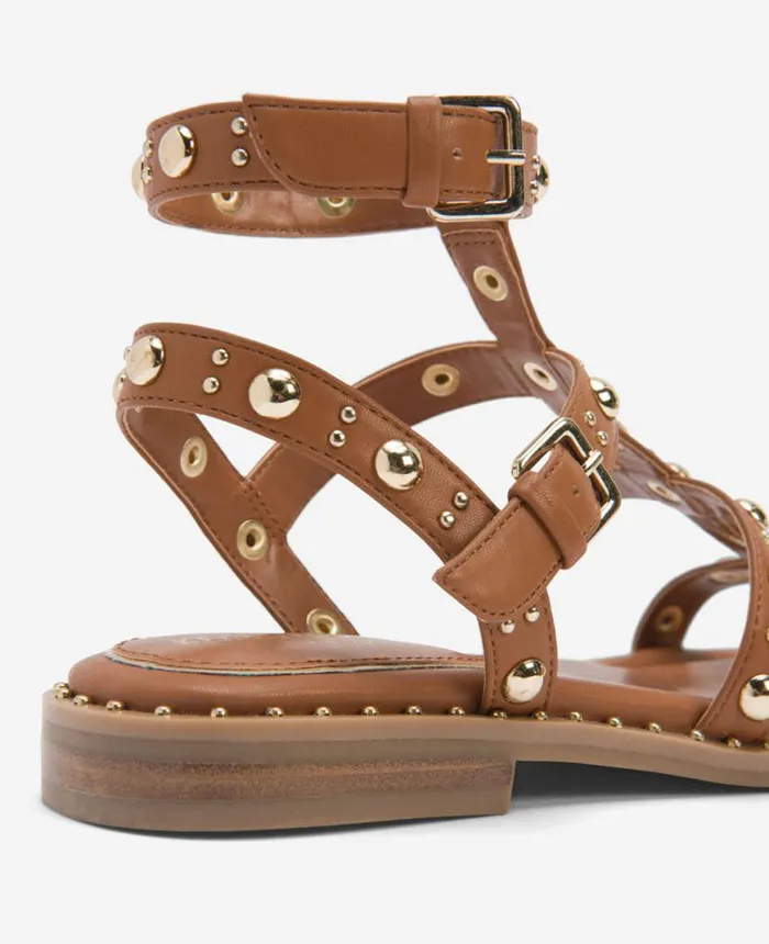 Sandals and Wedges Women Kenneth Cole Ruby Studded Gladiator Flat Sandal Cognac Sandals and Wedges Women Kenneth Cole Ruby Studded Gladiator Flat Sandal Cognac
