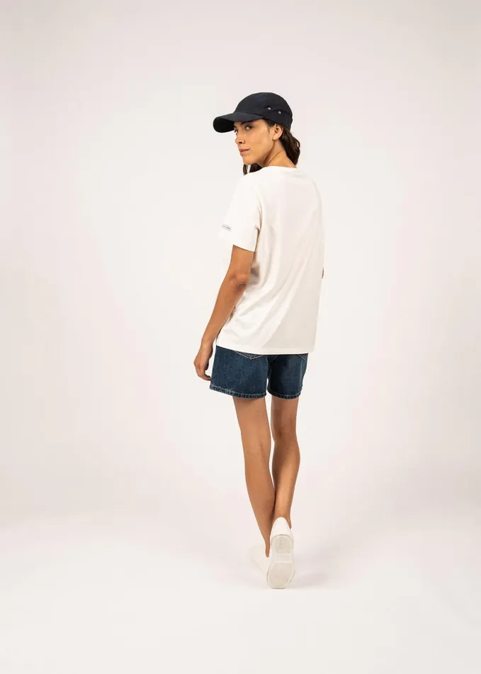 Sandy Tee With Embossed Flower Embroidery 100 Cotton Ivoryindigo Women Saint James TShirts and Tops