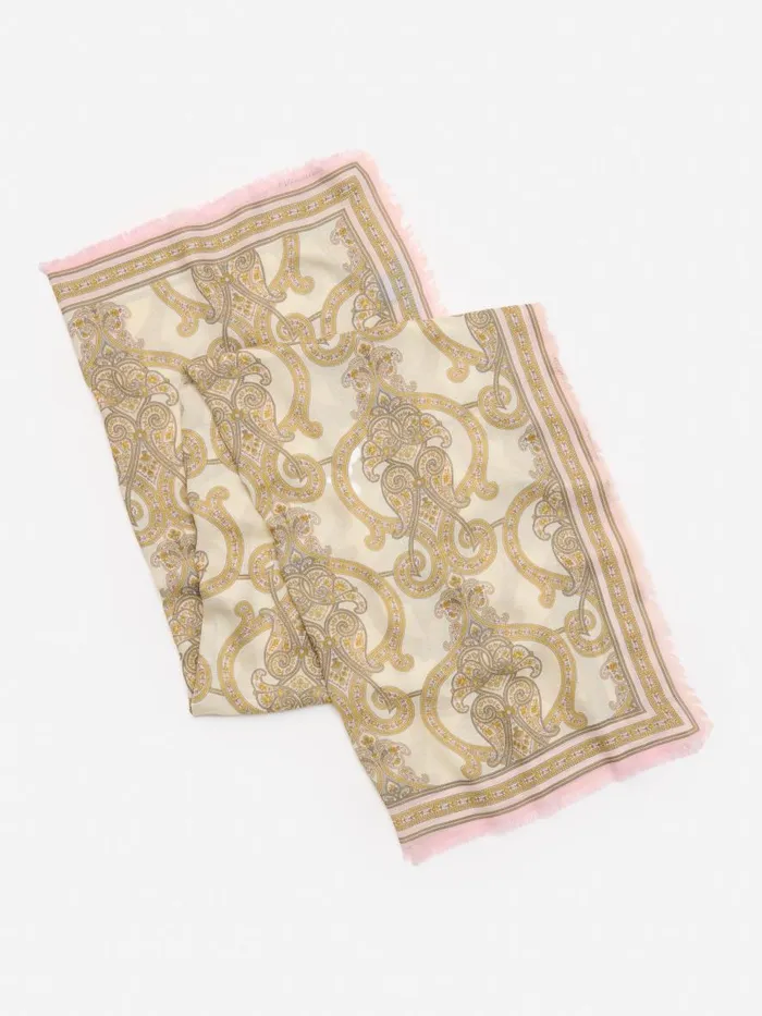 Scarves Women JMcLaughlin Bellini Scarf In Gilded Paisley Border Creamsand