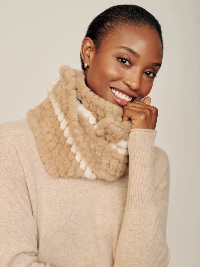 Scarves Women JMcLaughlin Bormio Faux Fur Neckwarmer Light Cameloff White