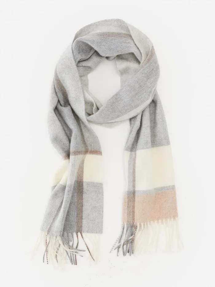 Scarves Women JMcLaughlin Fassa Cashmere Scarf In Plaid Grayoatmeal