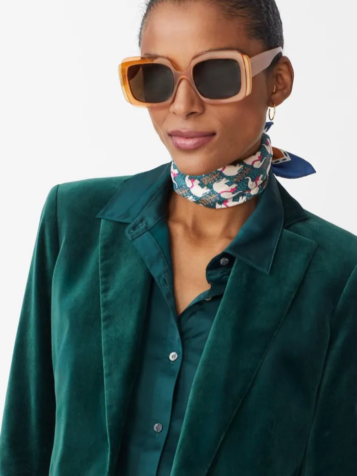 Scarves Women JMcLaughlin Nikka Silk Kerchief In Elephant Gate Greennavy