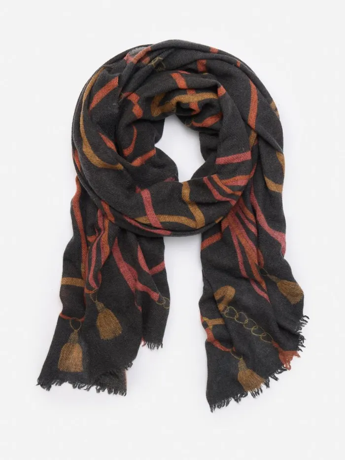 Scarves Women JMcLaughlin Tunis Scarf In Fringe Fete Oblong Blackcoral