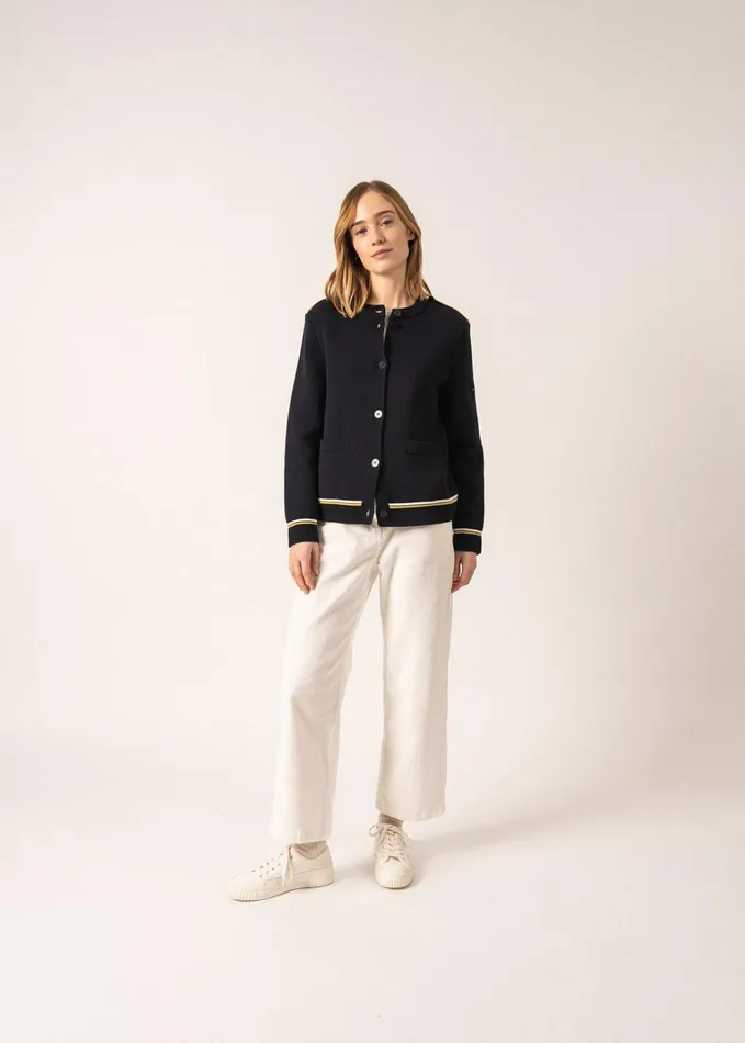 Serres Ponte Knit Jacket With Lurex Details 100 Wool Navy Women Saint James Sweaters Cardigans and Jackets