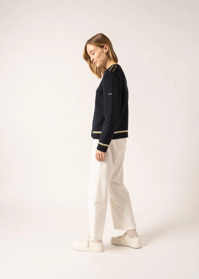 Serres Ponte Knit Jacket With Lurex Details 100 Wool Navy Women Saint James Sweaters Cardigans and Jackets