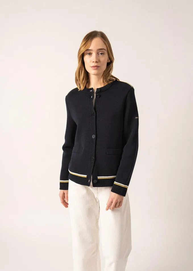 Serres Ponte Knit Jacket With Lurex Details 100 Wool Navy Women Saint James Sweaters Cardigans and Jackets