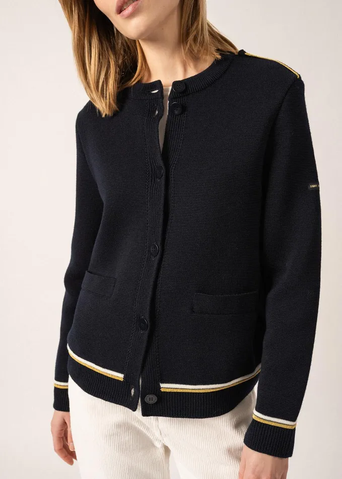 Serres Ponte Knit Jacket With Lurex Details 100 Wool Navy Women Saint James Sweaters Cardigans and Jackets