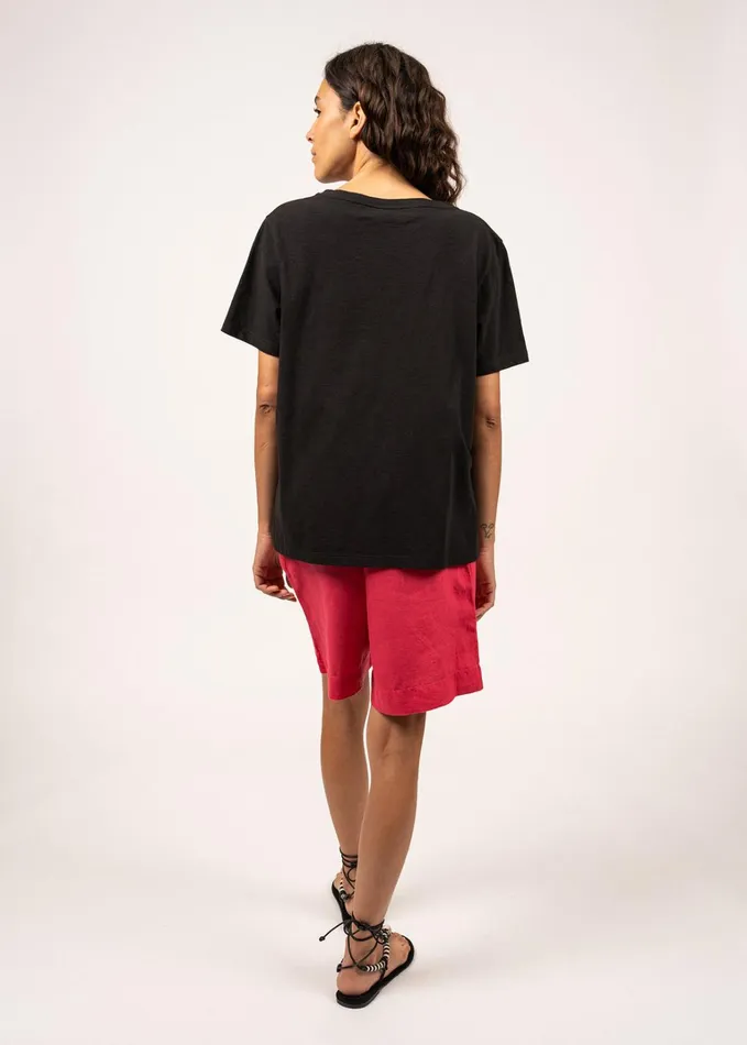 Shanon Tee With Embroidered Floral Motif 100 Pima Cotton Black Women Saint James TShirts and Tops