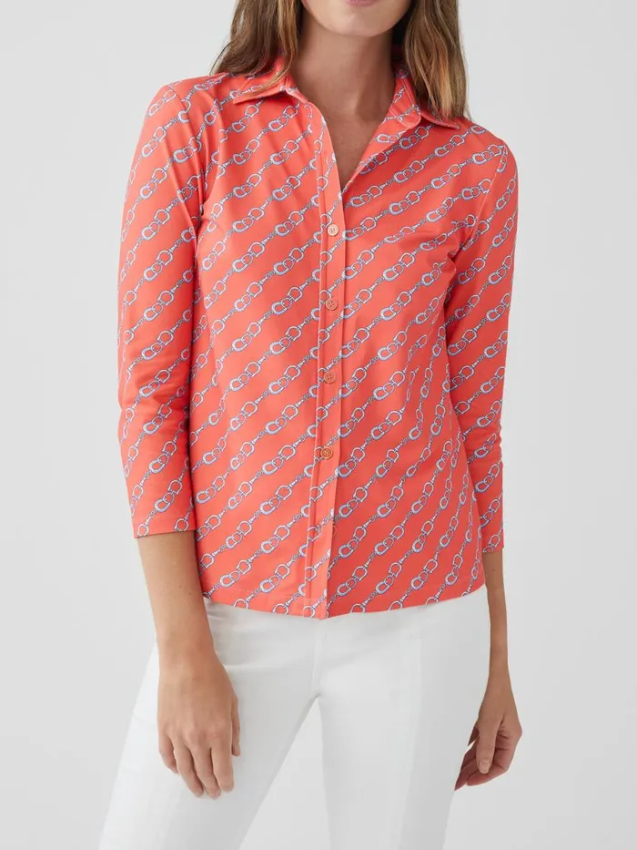 Shirts and Tops Women JMcLaughlin Cornelia 34 Sleeve Shirt In Bridle Crest Coralblue
