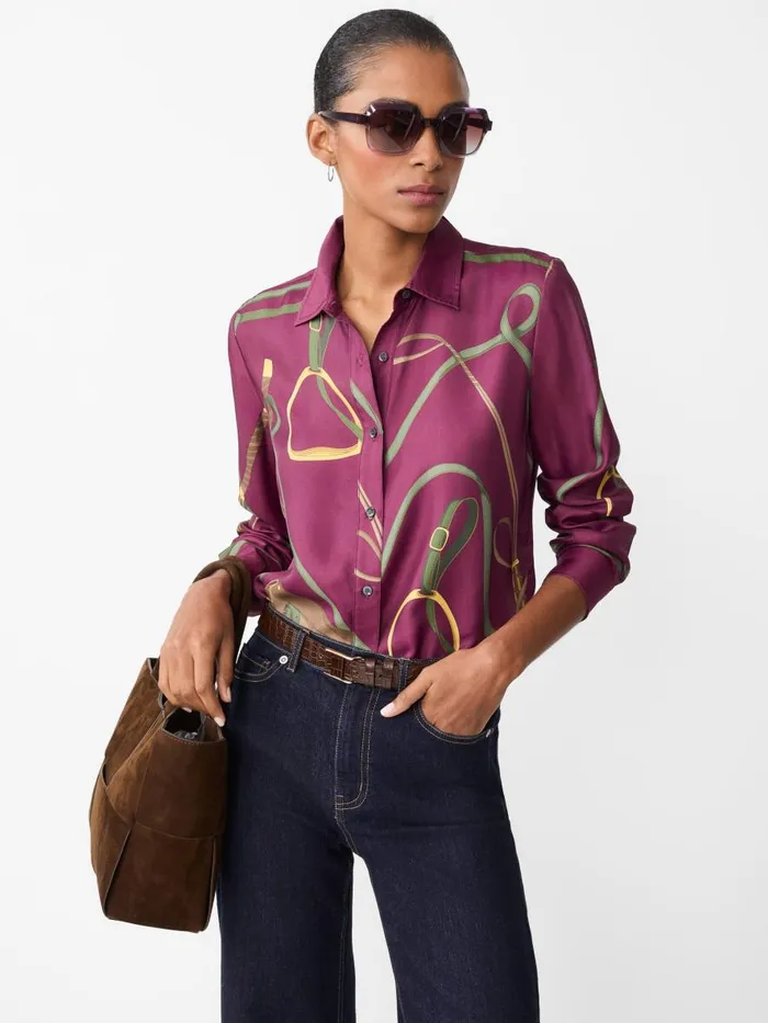 Shirts and Tops Women JMcLaughlin Denver Silk Blend Shirt In Modern Palomino Burgundyolive