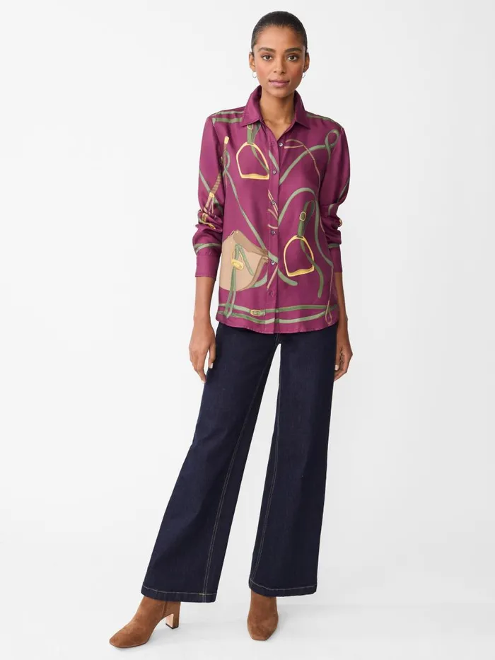 Shirts and Tops Women JMcLaughlin Denver Silk Blend Shirt In Modern Palomino Burgundyolive