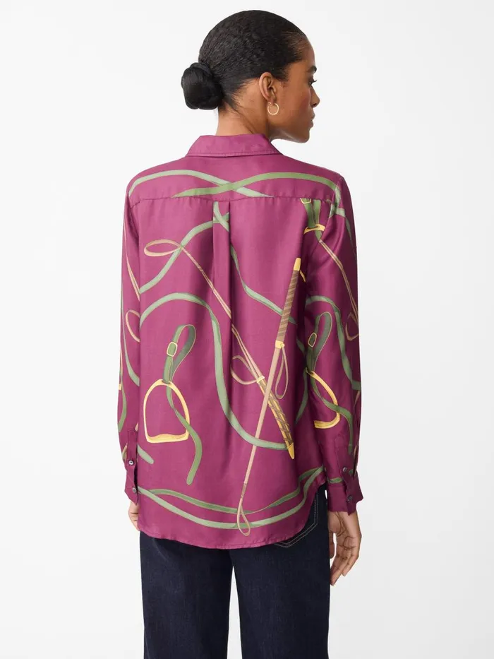 Shirts and Tops Women JMcLaughlin Denver Silk Blend Shirt In Modern Palomino Burgundyolive