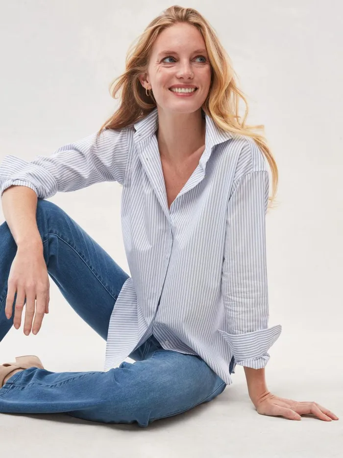 Shirts and Tops Women JMcLaughlin Finn Shirt In Stripe Whitefrench Blue