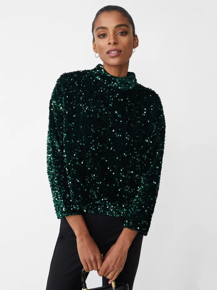 Shirts and Tops Women JMcLaughlin Leeza Sequin Top Emerald Green