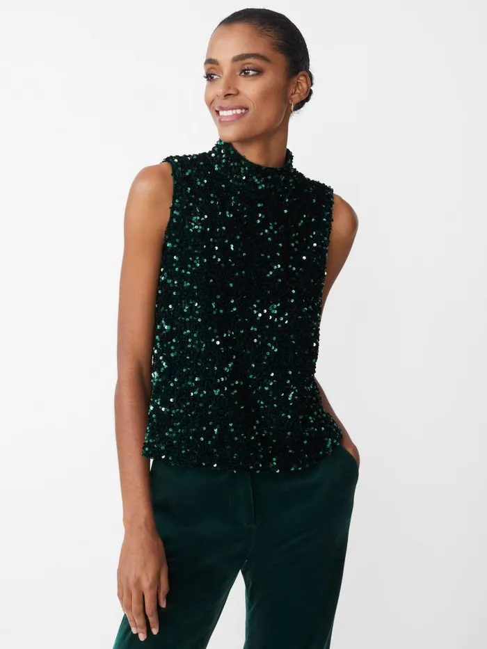 Shirts and Tops Women JMcLaughlin Leeza Sleeveless Sequin Top Emerald Green