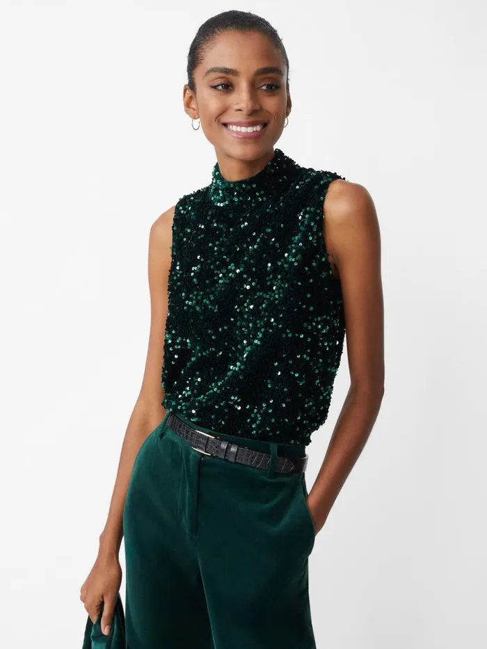 Shirts and Tops Women JMcLaughlin Leeza Sleeveless Sequin Top Emerald Green
