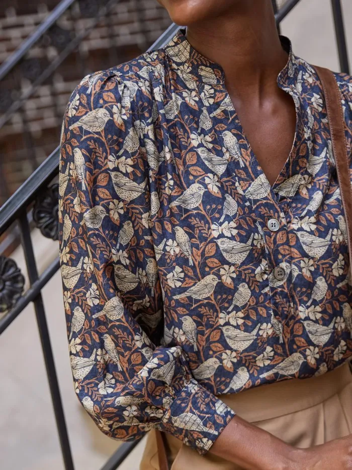 Shirts and Tops Women JMcLaughlin Rashell Blouse In Bird Story Charcoalcamel Shirts and Tops Women JMcLaughlin Rashell Blouse In Bird Story Charcoalcamel