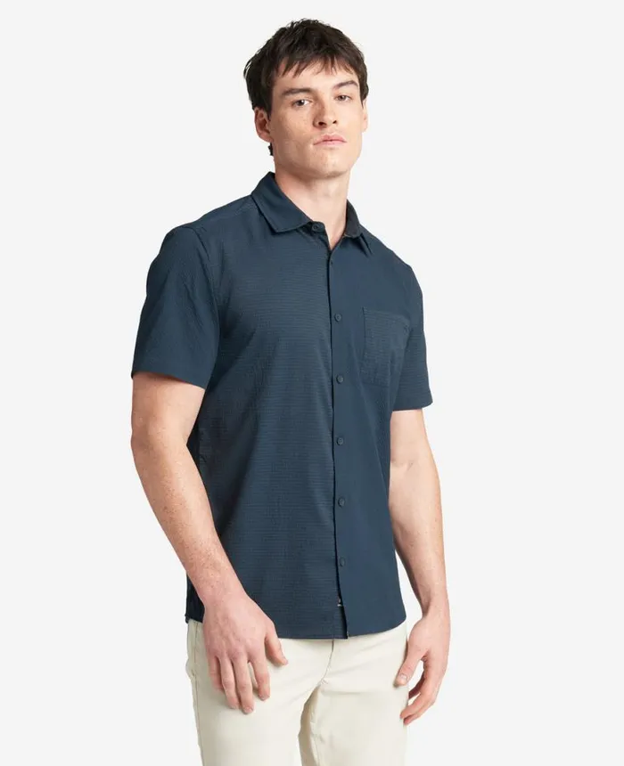 Shirts Men Kenneth Cole Slim Fit ShortSleeve MixedMedia Shirt Navy
