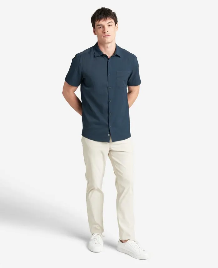 Shirts Men Kenneth Cole Slim Fit ShortSleeve MixedMedia Shirt Navy