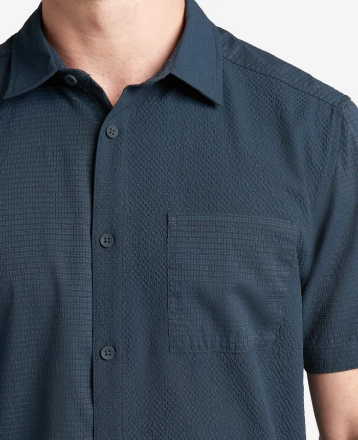 Shirts Men Kenneth Cole Slim Fit ShortSleeve MixedMedia Shirt Navy