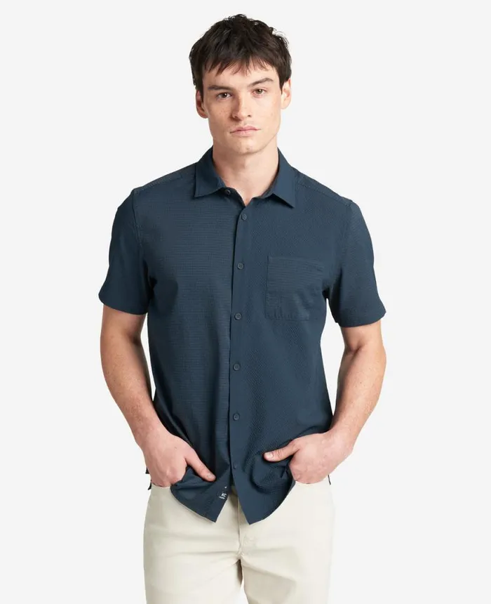 Shirts Men Kenneth Cole Slim Fit ShortSleeve MixedMedia Shirt Navy