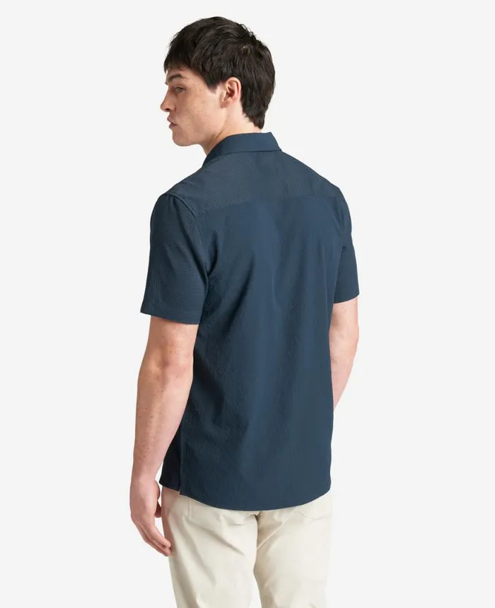 Shirts Men Kenneth Cole Slim Fit ShortSleeve MixedMedia Shirt Navy