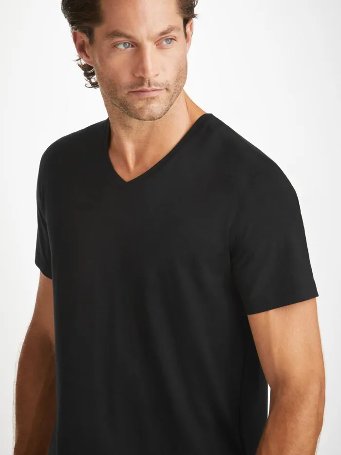 Short Sleeve TShirts Men Derek Rose VNeck TShirt Basel Micro Modal Stretch Black Short Sleeve TShirts Men Derek Rose VNeck TShirt Basel Micro Modal Stretch Black
