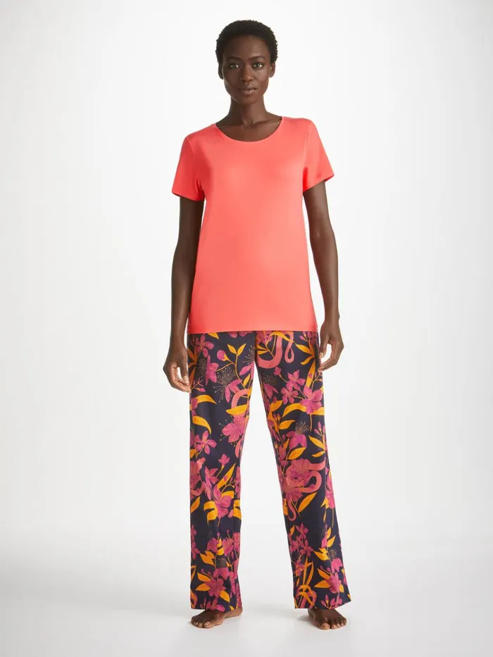Short Sleeve TShirts Women Derek Rose TShirt Lara Micro Modal Stretch Coral